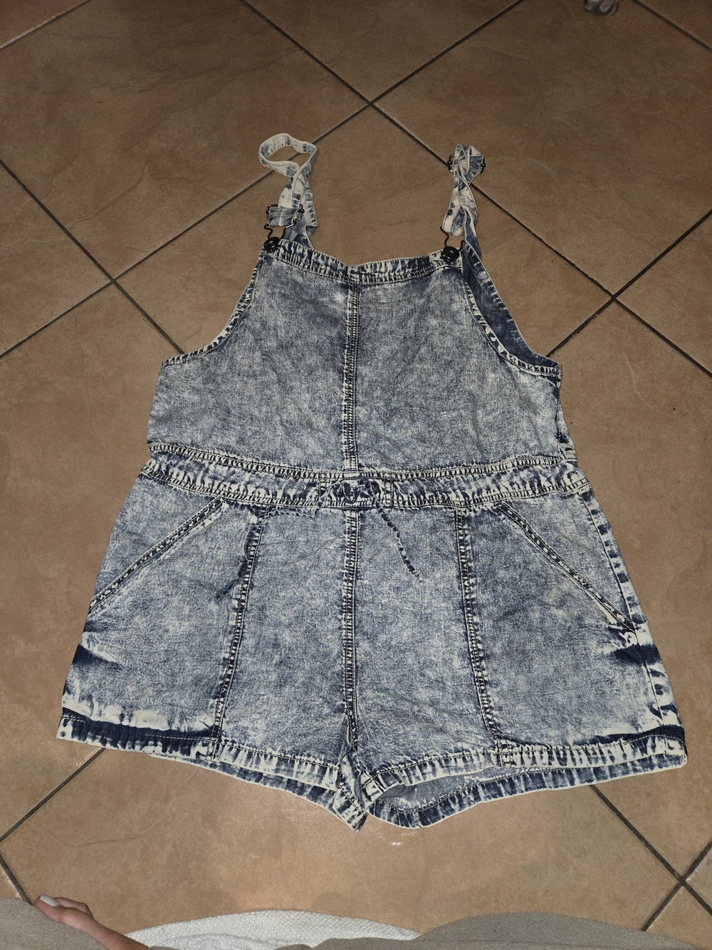 Cotton denim romper, Mudd, acid wash overall shorts